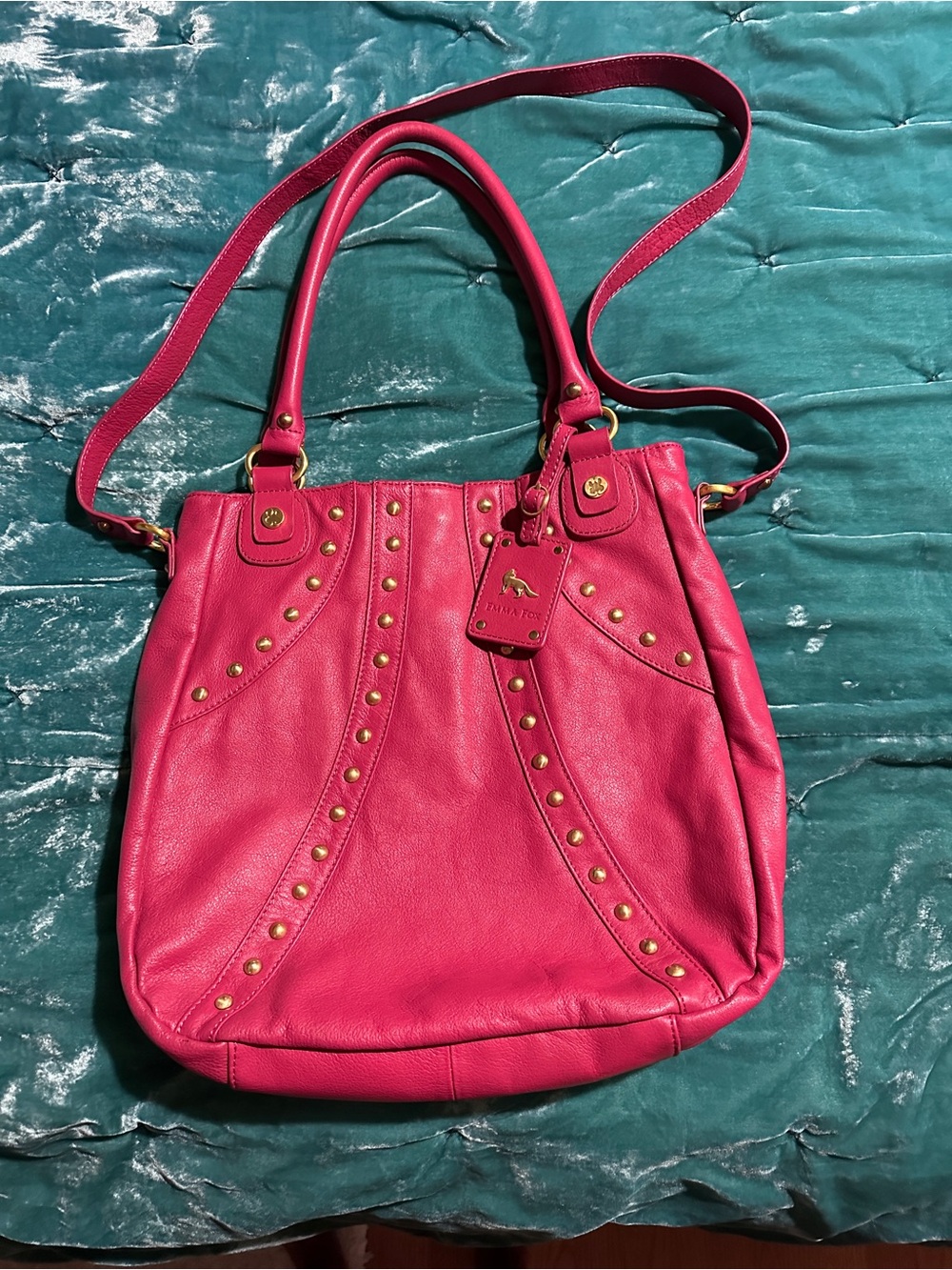 Emma Fox Fuchsia Studded Leather Shoulder Bag